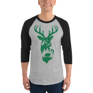majestic forest deer mountain bear nature 3/4 sleeve raglan shirt