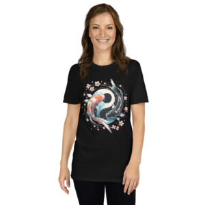 japanese koi carp yin yang art – nishikigoi fish with cherry blossom short sleeve unisex t shirt