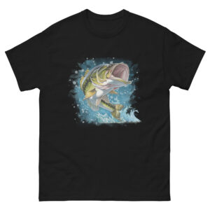 jumping bass fishing art – dynamic splash largemouth angler design unisex classic tee