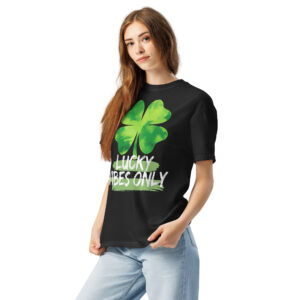 lucky vibes only green clover graphic t shirt – st. patrick’s day style unisex garment dyed heavyweight t shirt